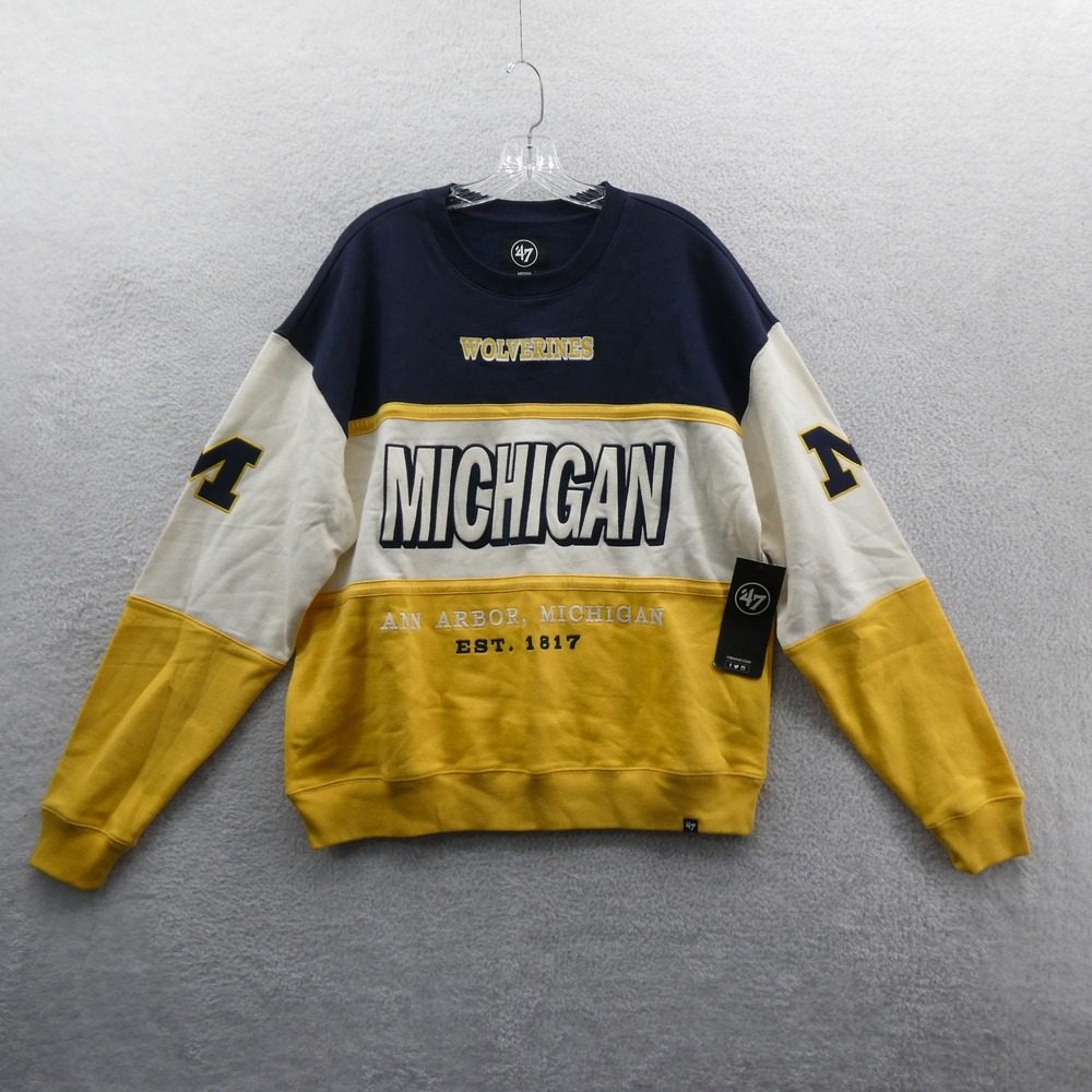 47 Brand Michigan Wolverines Sweatshirt Mens Medium Navy White Yellow Pullover